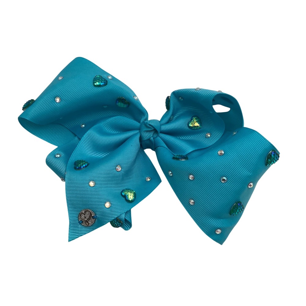 JoJo Siwa Signature Teal Mermaid Heart Rhinestone Grosgrain Hair Bow Clip